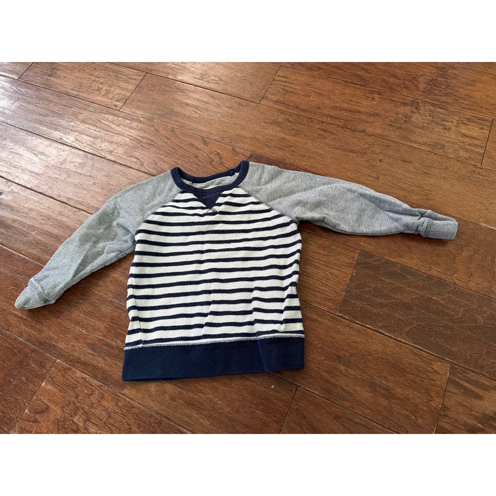 Boden Boys‎ Navy White Striped Raglan Sweatshirt Gray Sleeves Size 4-5Y Cotton